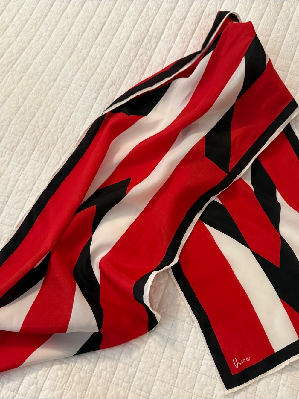 Vera 1970s Red, Black & White Geometric Silk Scarf